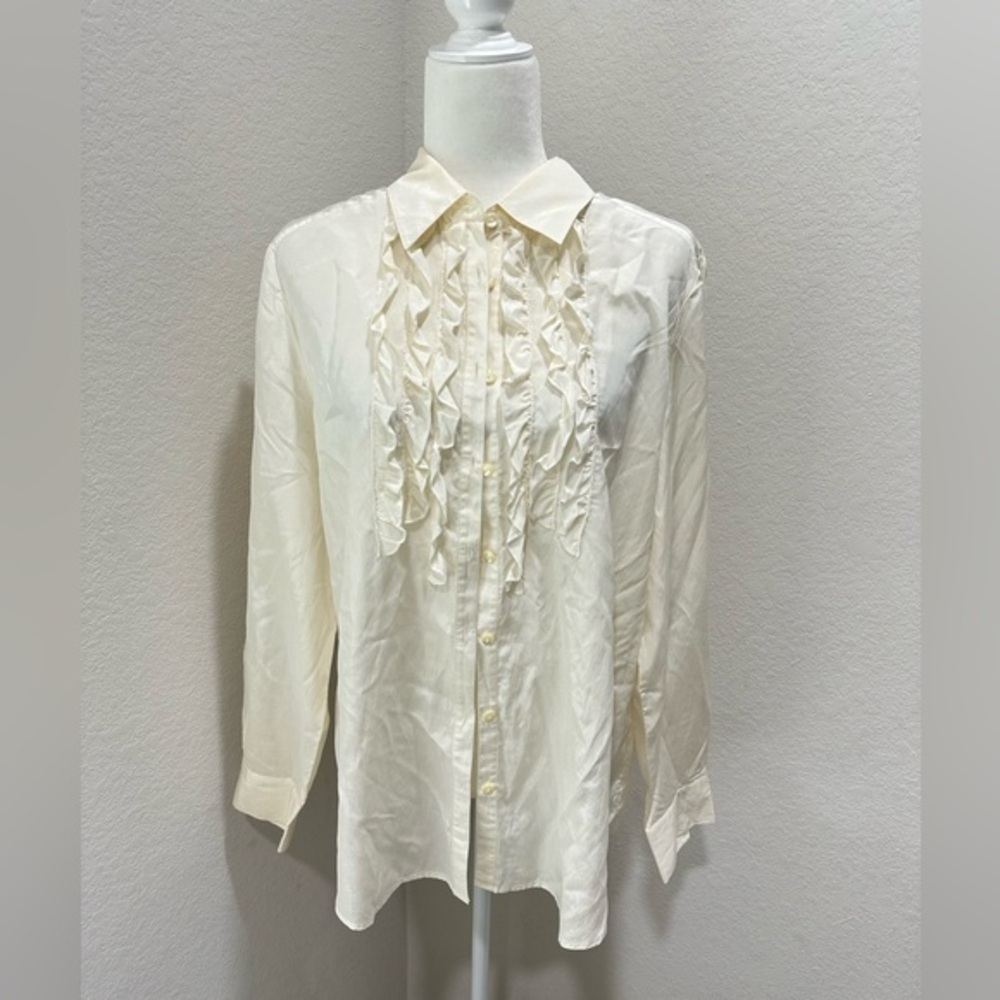 J. Jill Silk Cotton Blend Ruffled Collared Shirt